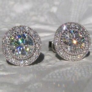 Platinum-Plated Moonstone Stud Earrings – Round Crystal Boho Vibe Earrings